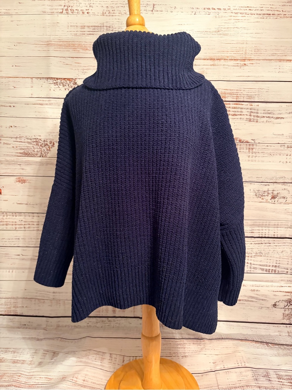 Ann Taylor Factory Navy Ribbed Funnel Neck Sweater